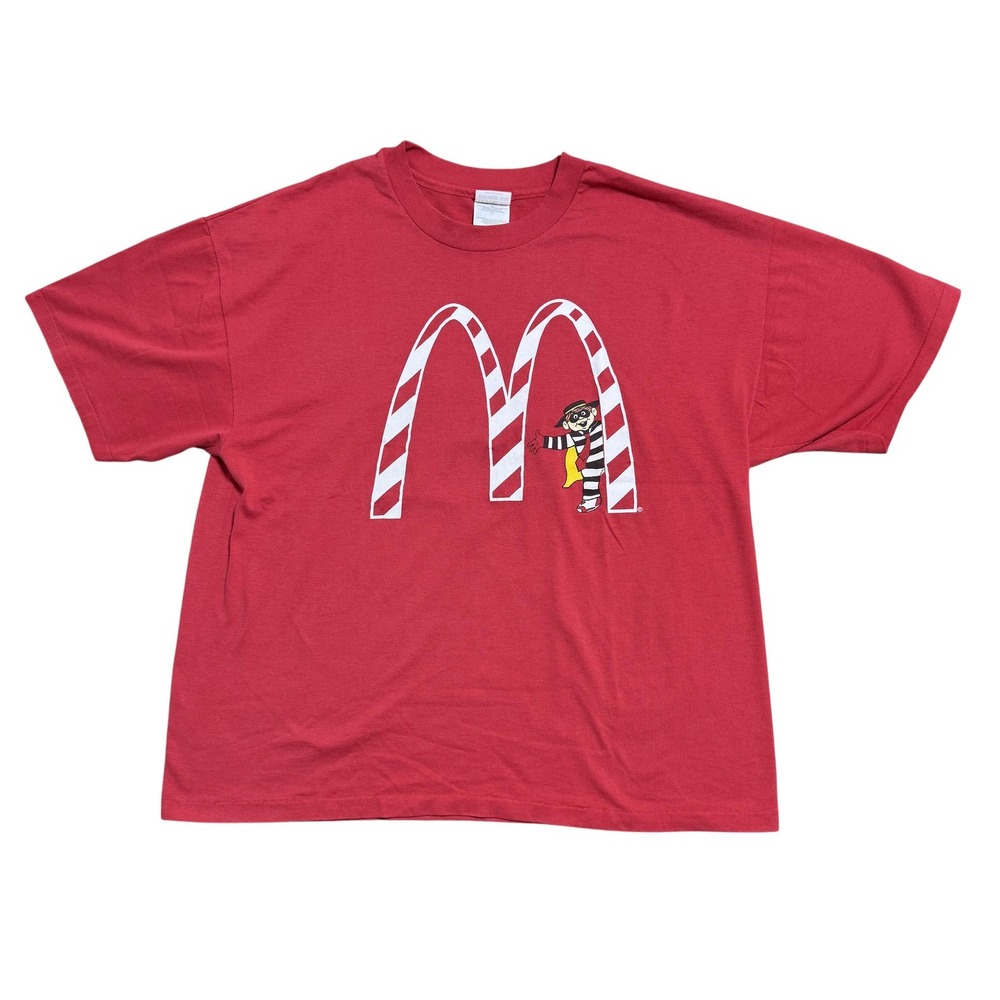 Vintage McDonald's Shirt‎ Mens XL Red Hamburglar Candy Cane Arches Christmas 90s